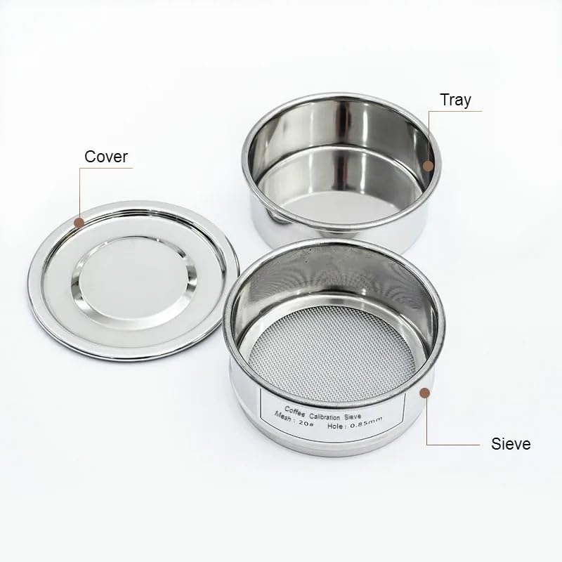 Coffee Calibration Test Sieve Coffee Beans Grinding Degree Filter Mesh Diam. 10cm Hole 0.85mm #20 Sieve Set with Cover & Tray
