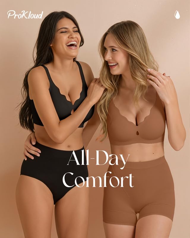 Image of ProKloud Wireless Bras for Women Wave Push Up No Underwire Bralettes Seamless Full Coverage Support Lift Everyday Bra Coffee