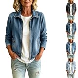 Generisch Jeansjacke Damen Oversize Jacke Herbstjacke Zipper Kurzjacke Mode Kleidung Hemdjacke Frauen Übergangsjacke Herbst Jeansjacken Kurz Sweatjacke Denim Jacket Jeanshemd Damenjacken Blau XL