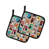 Caroline's Treasures MLM1112PTHD Lots of Tricolor Cardigan Corgi Pair of Pot Holders Kitchen Heat Resistant Pot Holders Sets Oven Hot Pads for Cooking Baking BBQ, 7 1/2 x 7 1/2