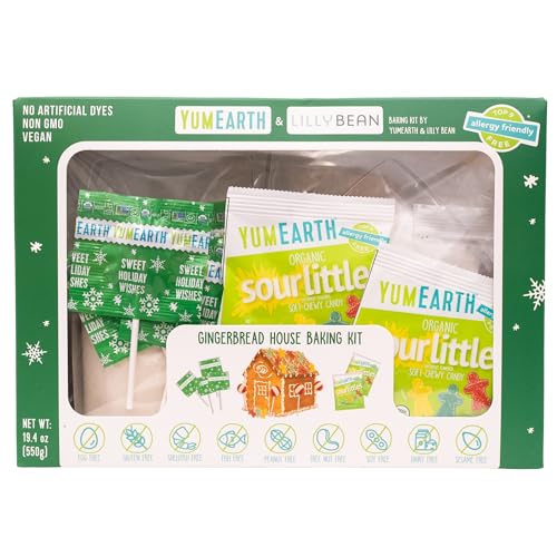 Image of YumEarth Gingerbread House Baking Kit - No Artificial Dyes, Vegan, Non GMO, Allergy Friendly, Vegan, Dairy Free, Gluten Free Ginger Bread Holiday Baking Kit with Candy