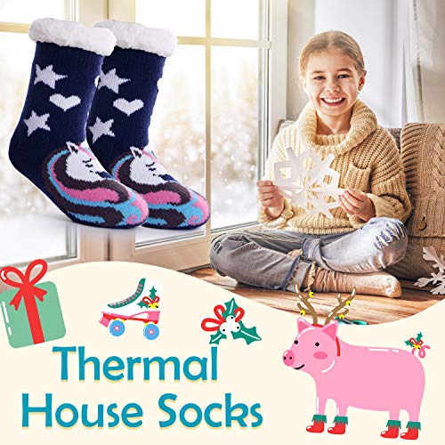 Image of MOGGEI Girls Slipper Fuzzy Socks Kids Boys Fluffy Fleece Lined Warm Plush Sherpa Winter Child Home Socks