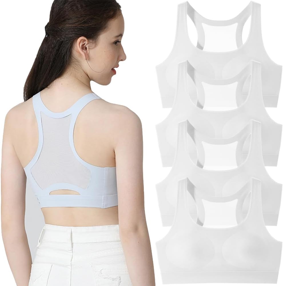 Girls Training Bras Teen Zero Feel Seamless Sports Bras with Removable Padding Bralette and Slightly Lift Back 8-18 Years