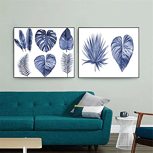 Poster monstera bleu lot de 2 toiles botaniques minimalistes 70x100 cm sans cadre pour salon