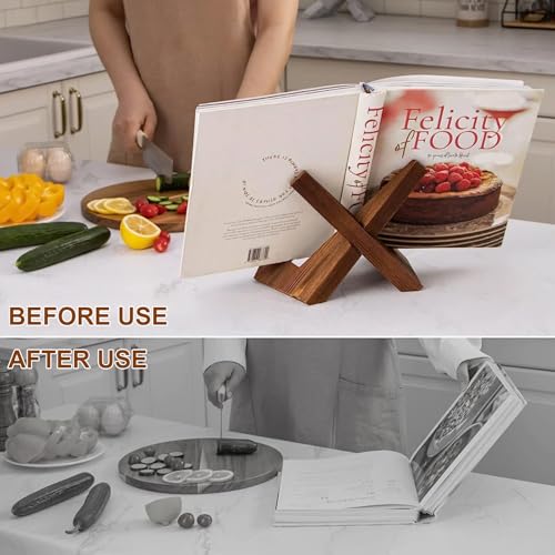 Recipe Book Stand,Wooden Cook Books for Display Stand,Cook Book Stands for Kitchen,Reading Hands Free Stand Cookery Book Stand for Cooking Kitchen,Portable Foldable Rustic Recipe Book Holder - Image 6