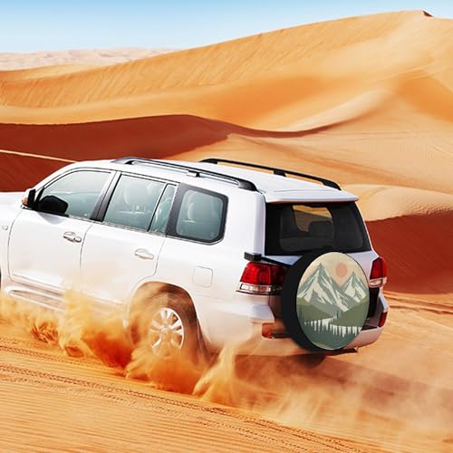 Image of Camping Spare Tire Cover Mountain Adventure Polyester Universal Spare Wheel Tire Cover Wheel Covers Mountain Forest Tire Cover for Camper Trailer Truck SUV Universal 15 Inch