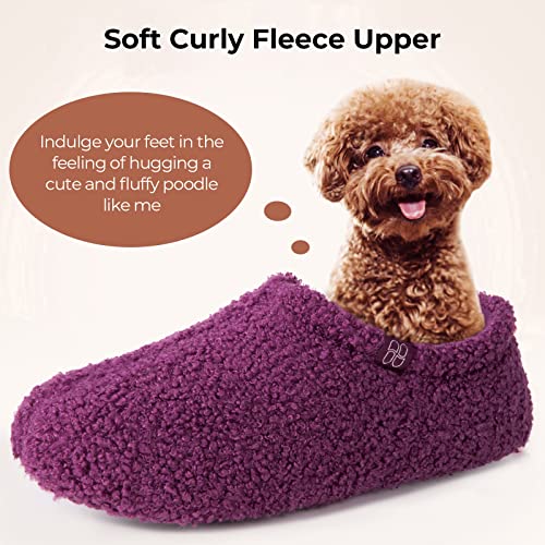 HomeTop Women's Fuzzy Curly Fur Memory Foam Loafer Slippers Bedroom House Shoes with Polar Fleece Lining (5-6, Purple)