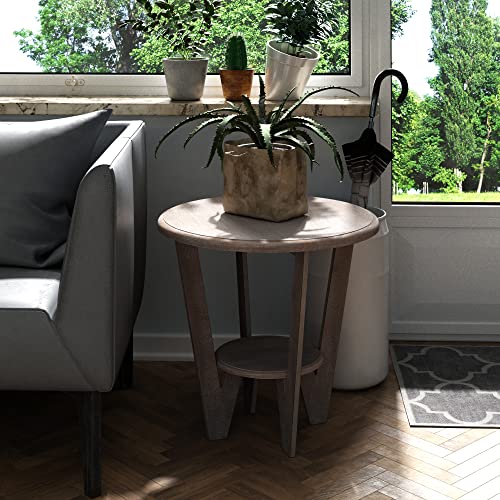 Lonyke Round Farmhouse End Table With Storage Shelf，French Country Grey Accent Table, Dinning Or Living Room, Small Spaces, Modern, Vintage Grey Finish #TOP7