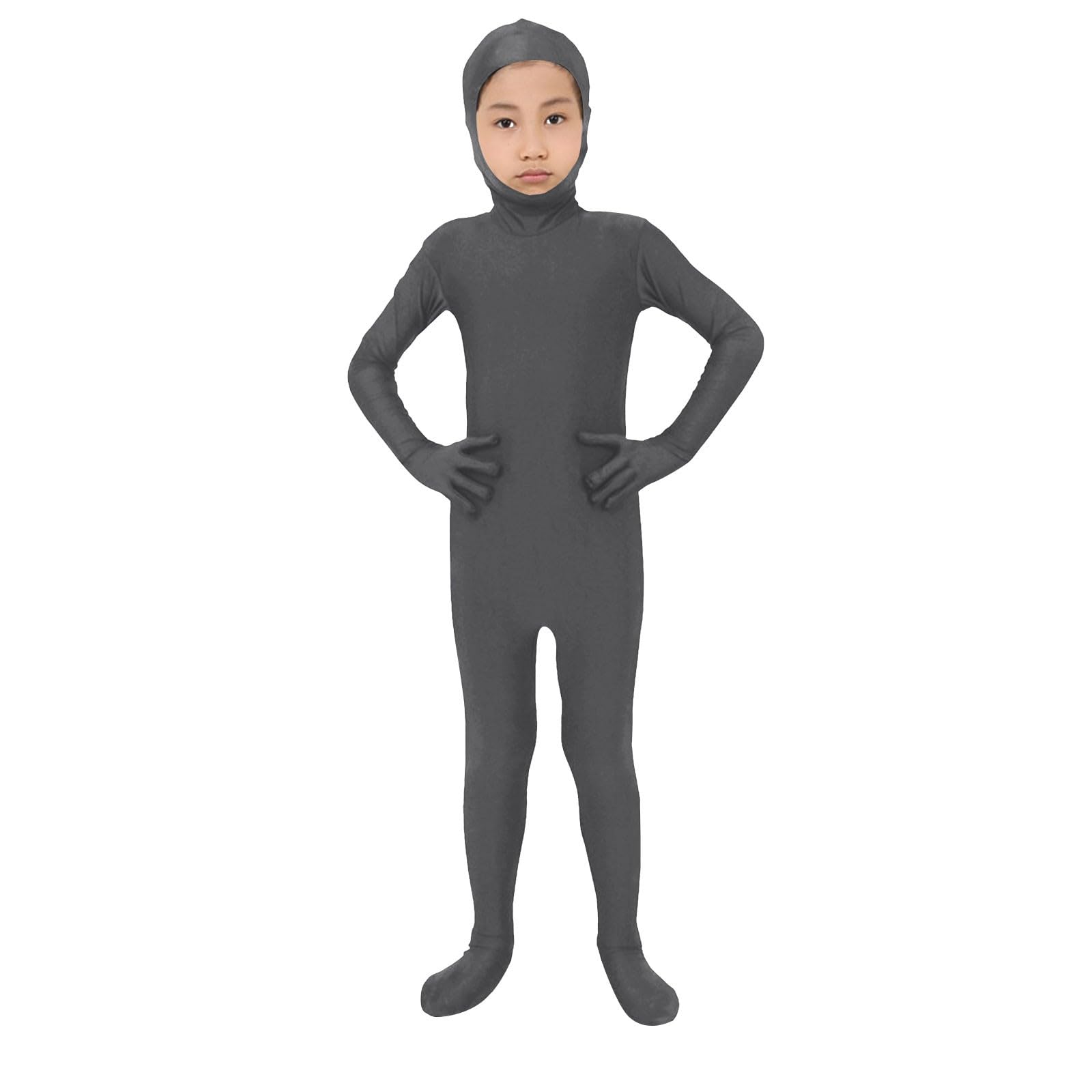 Stealth Suit for Kids Halloween Cosplay Costume Morph Suits Unisex Skin Jumpsuit for Stage Performance Fancy Dress Up Events Lingerie Costume Party Orange Bodysuit Outfit (01-Grey A
