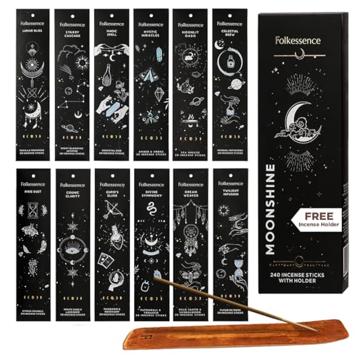 Folkulture Räucherstäbchen inklusive Halter | Set mit 12 (240 Incense Sticks) | Ungiftige Palo-Santo-Räucherstäbchen Sandelholz-Räucherstäbchen | Bio-Räucherstäbchen für die Meditation