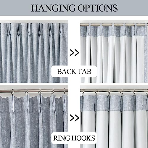Image of Vision Home Chambray Blue Full Blackout Curtains Pinch Pleated Room Darkening Window Curtains 63 inch for Living Room Bedroom Thermal Insulated Pinch Pleat Drapes with Hooks Back Tab 2 Panel 40 inchWx63 inchL