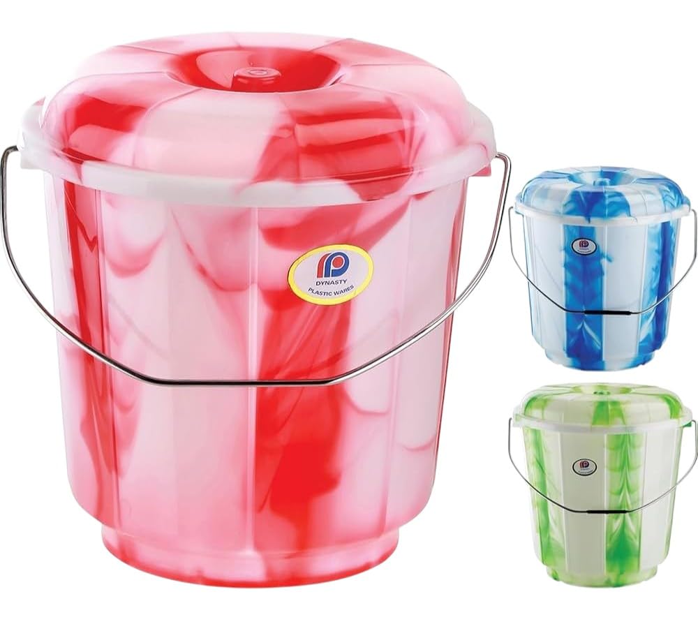 Homevibe Multicolor Set Of 2 Multipurpose Plastic Buckets With Lids & Metal Handles – 7L Storage Containers, Durable & Robust, Ideal For Cleaning, Organizing, And Home Use, Strong & Long-Lasting Design