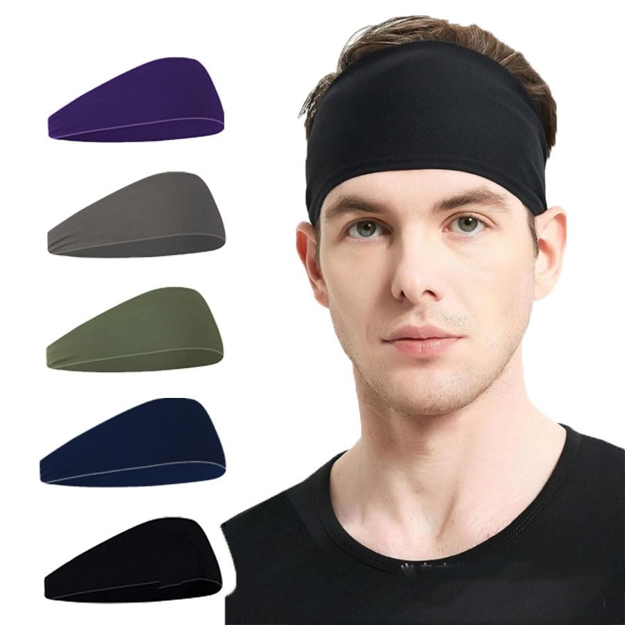 5 Pack Sweat Headbands for Men and Women Sweat Headbands for Unisex Running,Workout,Gym,Sweat Bands Headbands Men Workout and Sports Hairband for Women Thin Fitness Gym,Outdoor for Young Adult.