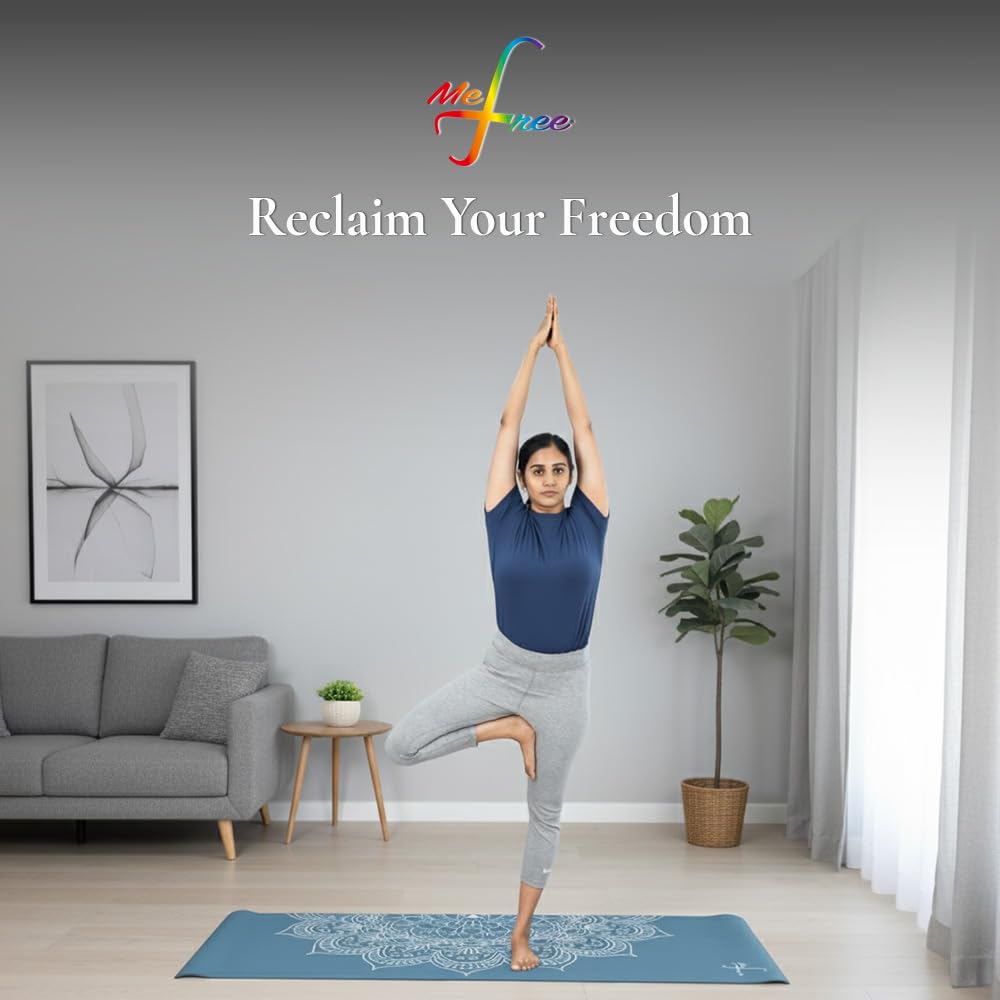 MeFree Natural Rubber Yoga Mat – Eco-Friendly PU Top Layer for Superior Grip & Comfort – Non-Slip, Sweat-Resistant for Yoga, Pilates & Fitness – 4.5mm Thick, Anti-Tear Design (Blue) 2