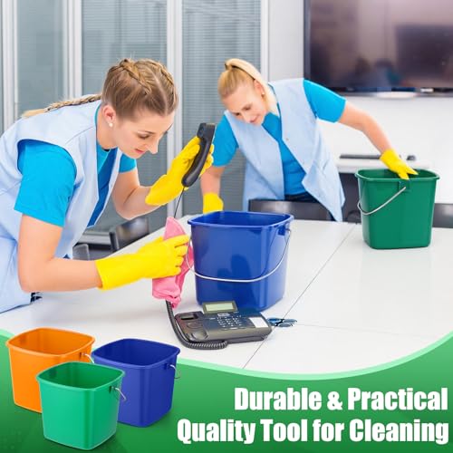 Image of Zhehao 6 Pcs 3 Quart Bucket for Cleaning Small Sanitizer Bucket for Restaurant Square Plastic Pail with Handles for Home, Offices, Commercial Use, Food Service(Orange, Green, Blue)