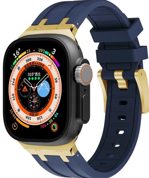 INEFABLE New Edition Sport SmartWatch Band Starp 42mm 44mm 45mm 49mm Liquid Silicone Stainless Steel Closure Gold Buckle for Apple Watch Series I Watch Ultra/8/7/6/5/4/3/2/1/Se - Pack of 1 - Blue (B0CRHHCZ9H) Amazon Price History, Amazon Price Tracker