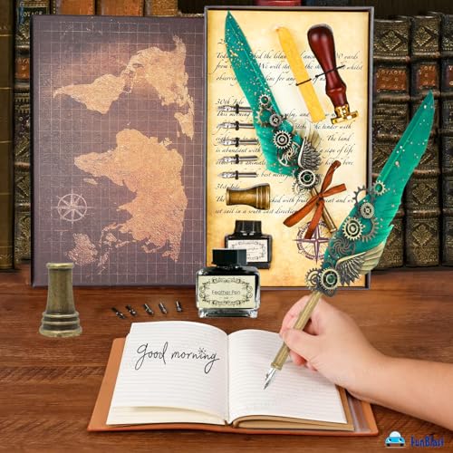 FunBlast Quill Pen and Ink Set - 10 Pcs, Sea Green - Image 3