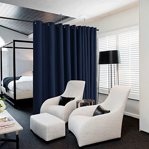 Image of NICETOWN Room Dividers Curtains Screens Partitions, Premium Heavyweight Laundry Divider for Office, Vintage and Sliding, Including 16 Silver Ring Top (1 Panel, 20ft Wide x 7ft Long, Navy)