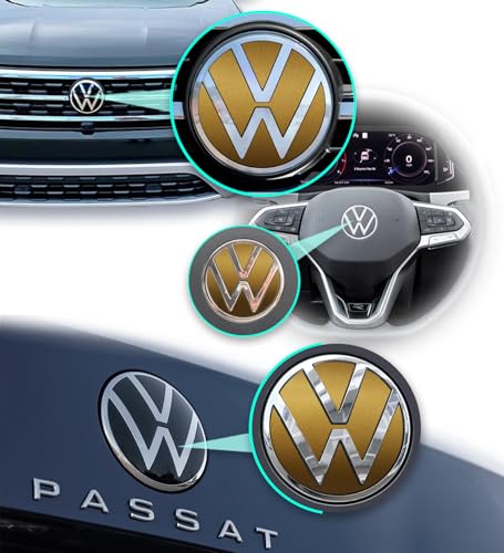 Image of IPG Decal Made for VW 2021 Passat Polo Tiguan Golf Rear /Front Emblem Logo Decals Stickers Set (4 Units) (Metallic Gold)