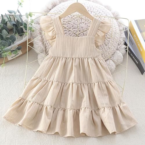Girls Summer Dresses Solid Cap Sleeves Flowy Princess Dress with Ruffled Hem Casual Beach Outfit for Toddler Kids2
