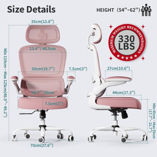 Image of TRALT Office Chair Ergonomic Desk Chair, 330 LBS Home Mesh Office Desk Chairs with Wheels, Comfortable Gaming Chairs (1, Pink)