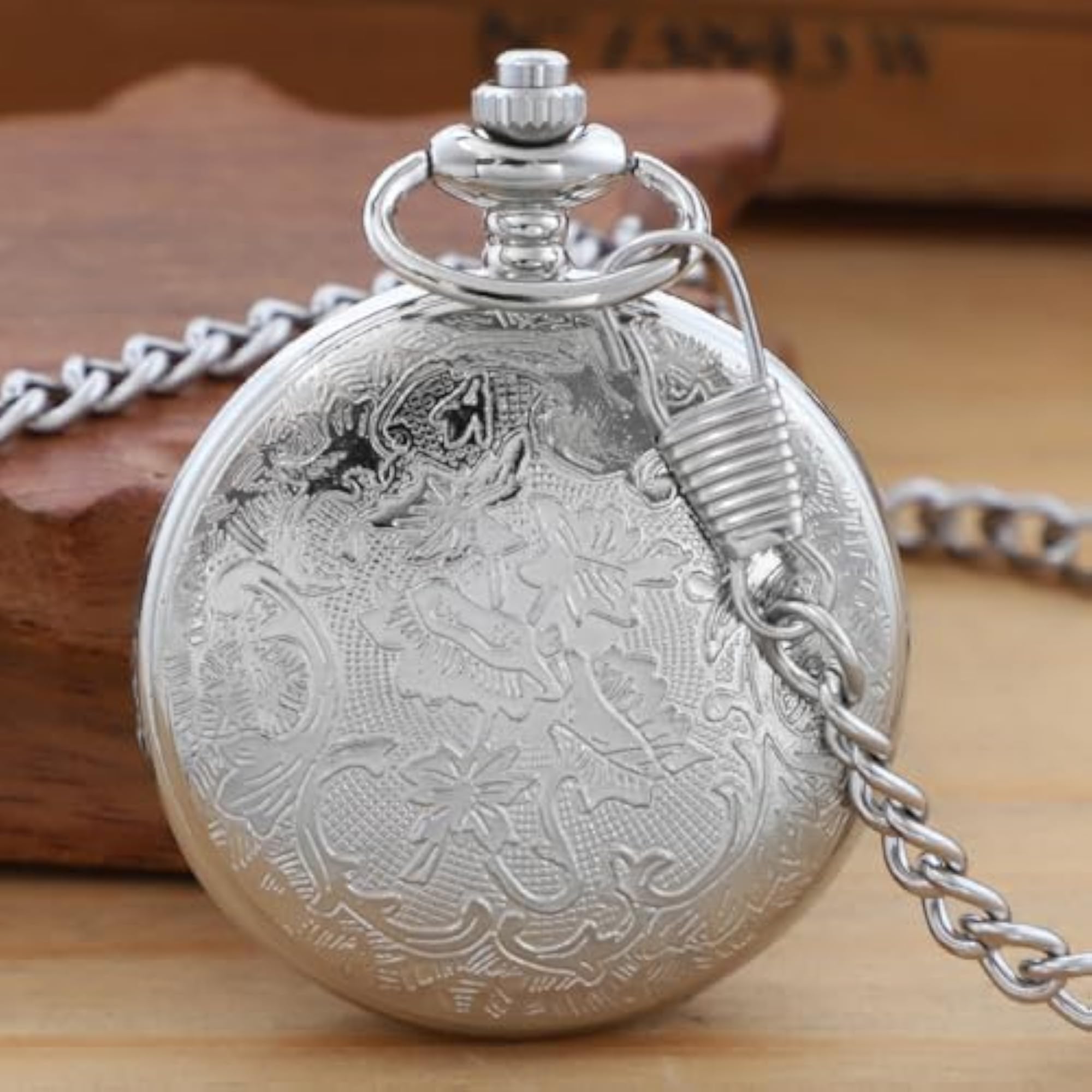 Gear Hollow Pattern Quartz Pocket Watch with Chain, Gift for Him