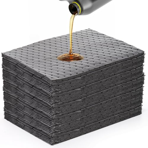 Okllen 100 Pcs Oil Absorbent Pads, 25 x 33CM Single Weight Dimpled Pad Water Absorbent Mat General Purpose Absorbent Sheets for Absorbing Protecting Home Garage Basement, Grey