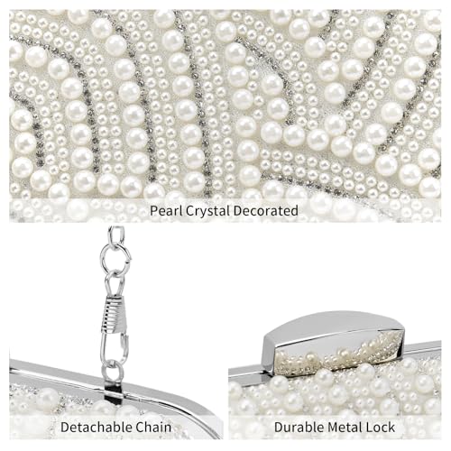 Image of RNIEGA Pearl Crystal Clutch Purse for Women Fashion Elegant Bride Evening Clutch Handbag Crossbody Shoulder Bag with Chain