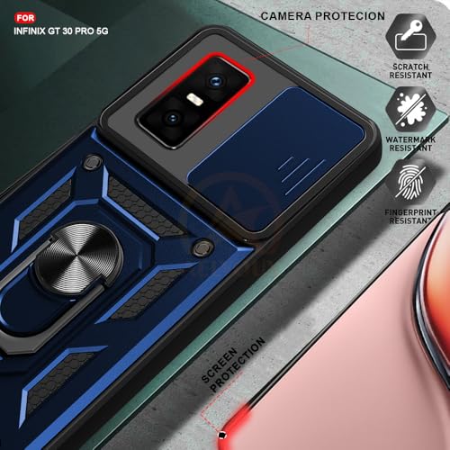 Image of Armor Bumper Back Cover Case for Infinix GT 30 Pro 5G | Rotating Camera Cover, Ring Holder & Kickstand | Heavy Duty & 360 Degree Protection Infinix GT 30 Pro 5G Back Cover (Blue)