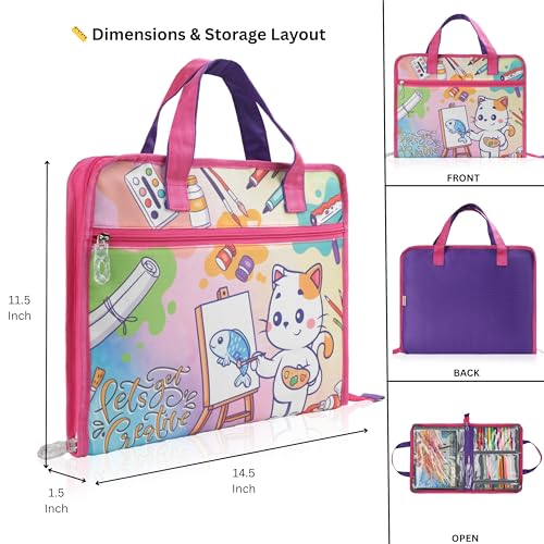 Image of Echo Boomers A4 Kids Drawing Bag | Art & Stationery Organizer with Zipper Pocket (Let's Get Creative Theme)