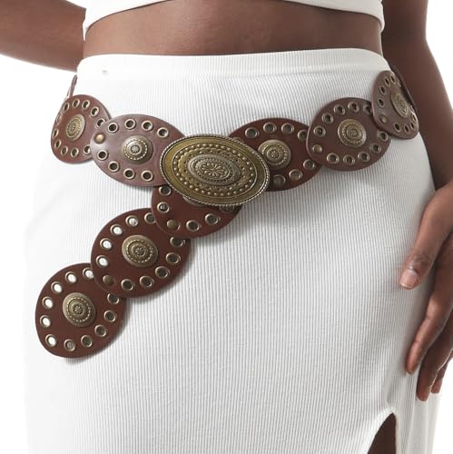 Western Belts for Women, Vintage Leather Belts Boho Waist Belts Concho for Dress Jeans Country Concert Outfit
