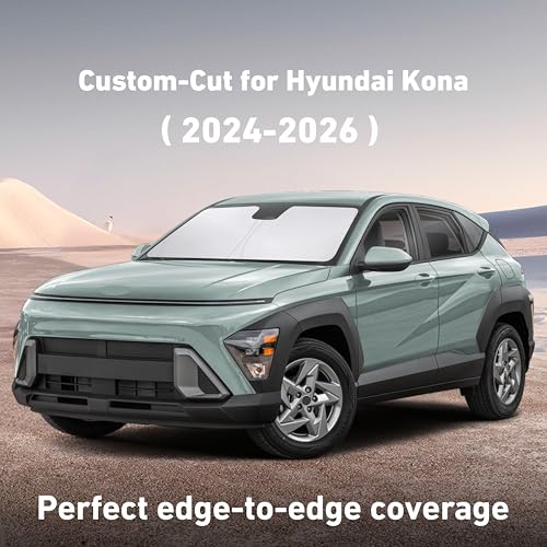 Image of EcoNour Windshield Sunshade Compatible for Hyundai Kona 2024 2025 2026, Sun Visor for Front Windshield & Window Sun Shade Cover, UV Heat Blocker & Protector, Car Accessories