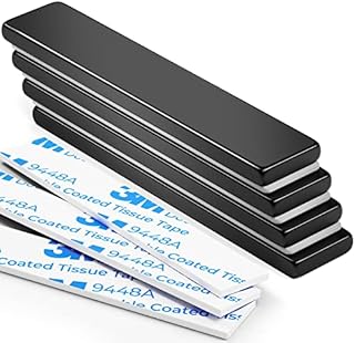 FINDMAG Strong Magnet, 4 Pack 60 x 10 x 3 mm Black Magnets Strong, Magnetic Strips, Bar Magnets, Magnets with Double-Sided Adhesive, Permanent Powerful Fridge Magnet Bar for Tools, Door, Kitchen, DIY