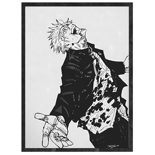 Image of PostlateBlack & White Manga Style Anime Character Wall Art Poster with Frame - Japanese Sketch Artwork for Bedroom, Gaming Room, Living Room & Anime Fans Decor (Design 8)