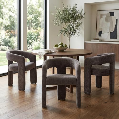 Image of HNY Modern Charcoal Grey Chenille Dining Chairs Set of 3, Upholstered Kitchen Chairs with 4 inch Thick Cushion & Wide Seat, Solid Wood Frame No Assembly Accent Chairs for Dining Room, Kitchen, Restaurant