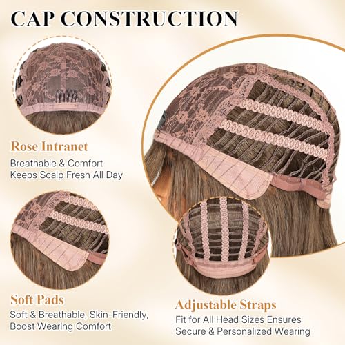 Image of Creamily Straight Long Hair Wig for Woman Girls Full Head Natura,Brown Artificial Women Hair Wig,Synthetic Ladies Wigs with Bang for Daily Use (Brown, 20 inch)