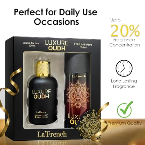 Image of La French Luxure Oudh Perfume & Deodorant Gift Set (100ml + 150ml) - Unisex Long-Lasting Luxury Fragrance Set, Perfect for Men & Women, Premium Gift for Special Occasions