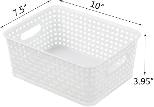 Miniatura 2 de Ponpong Cesta de plástico para estantes, contenedores de almacenamiento de ratán de plástico, 6 paquetes