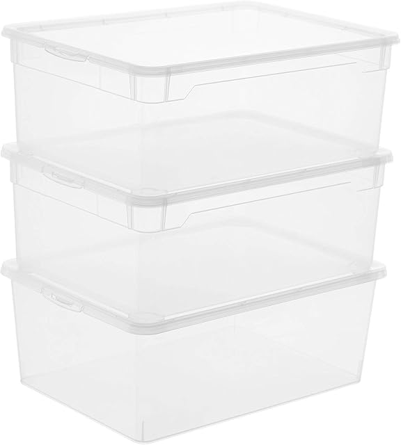 Rotho, Clear, Set of 3 storage boxes 10l with lid, Plastic (PP) BPA-free, transparent, 3 x 10l (36,0 x 26,0 x 22,0 cm)