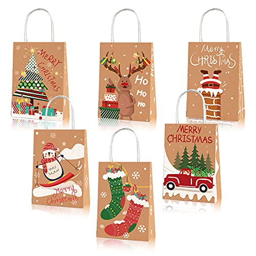 かわいいクリスマスギフトバッグ クラフト クリスマスラッピング袋 紙袋 手提げ袋 クリスマスプレゼント用 リサイクル可能