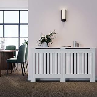 ELEGANT Radiator Cover Vertical Slat Radiator Shelve White Painted Modern MDF Cabinet for Living Room Bedroom, Large