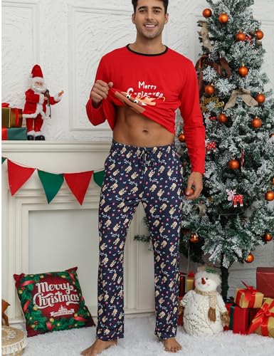 EISHOPEER Men's Pajama Set Cute Printed Long Sleeve Top and Long Pants Soft Sleepwear Pjs Sets S-XXL3