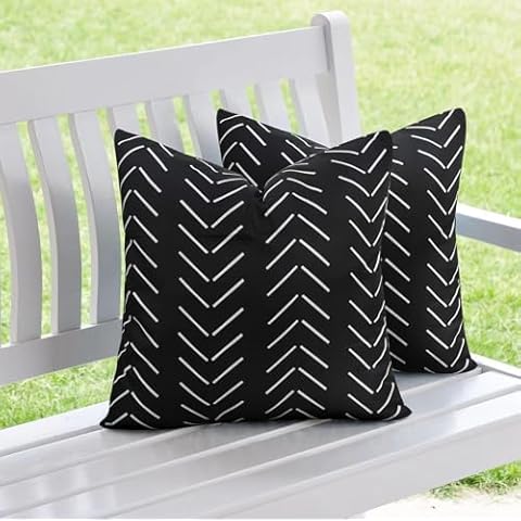 Adabana Outdoor Waterproof Throw Pillow Covers 16x16 Inch Black and White Decorative Geometric Pillows Cover Set of 2 for Patio Garden Porch Cover
