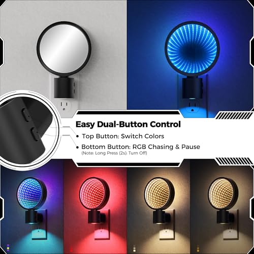 Image of Briignite Night Lights Plug into Wall 3D Infinity Mirror Tunnel Light | Game Room Decor, Dusk to Dawn Sensor, RGB Ambient Night Light for Kids Bedroom Living Room Gaming Room, Gift