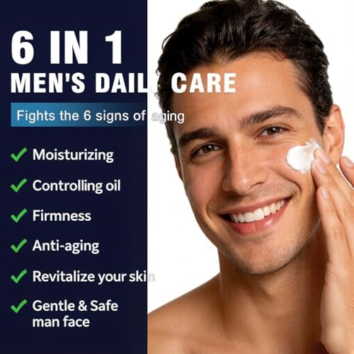 EdenEdges 6-in-1 Daily Face Cream for Men | Anti-Aging Moisturizer with Hyaluronic Acid, Collagen & Shea Butter | Helps Reduce Look of Wrinkles, Puffiness & Dark Circles | Non-Greasy, Fast-Absorbing, 1.7 fl oz