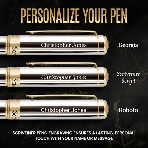 Scriveiner-Personalized-Silver-Chrome-Pen-Stunning-Luxury-Pen-with-24K-Gold-Finish-Schmidt-18K-Gilded-Nib-Medium-Best-Engraved-Fountain-Pen-Gift-Set-for-Men-Women-Custom-Name-Engraving
