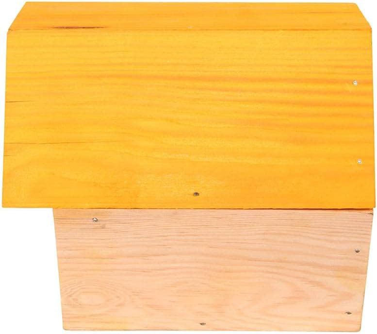 Esschert Design Hexagonal Solitary Bee House with Paper Straws – Wooden Mason Bee Hotel for Garden, Yellow Roof, Wall Mount or Freestanding, Pine Frame Pollinator Habitat