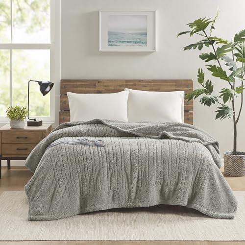 Grey Sherpa Heated Blanket - Ultra Soft 100% Polyester Solid Sherpa Fabric; Cozy & Warm Throw for Cold Nights - Perfect for Home, Couch, or Bed - Ideal Gift for Winter