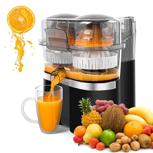 Exprimidor Eléctrico de Cítricos de 400 Ml, Exprimidor Automático de Naranja y Limón, Diseño Seguro Sin Cuchillas con Cortador de Frutas Incorporado, Alto Rendimiento de Jugo 90%+, Exprimidor