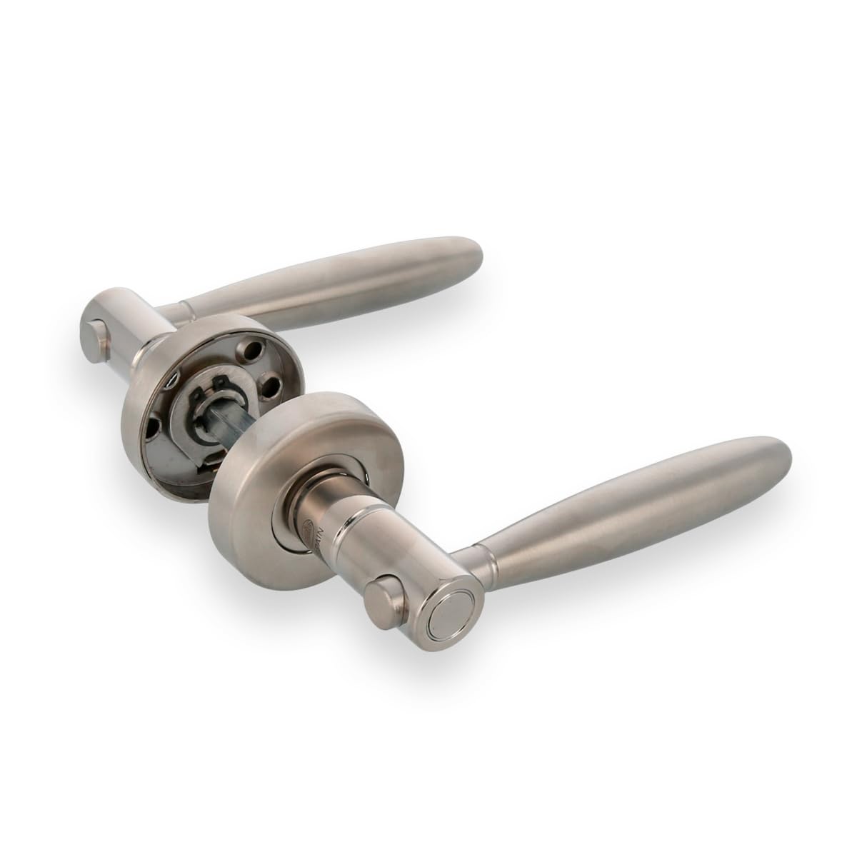 Amig - Juego de Manillas con Roseta de Acero Inoxidable, 18/8, Modelo 22R, Medida: 53 mm de diámetro, Cuadradillo de 8 mm, Con llave Allen, Incluye tornillo pasante antirrobo, Acabado: Mate